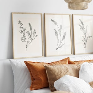 lavendel bloemen lijn, neutrale muur kunst wordt afgedrukt, botanische lijntekeningen, lavendel print, lavendel bloemen muur kunst, afdrukbare kunst, digitale download kunst