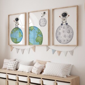 Outer Space Printable Wall Art Set of 3 for Boy Nursery Decor, Digital ...