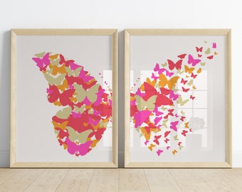 Butterfly wings Printable Wall Art Set of 2 preppy y2k room decor, butterfly painting , diptych art, two piece wall art , aesthetic wall art