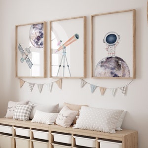 Space Nursery Prints,Outer Space Printable Wall Art Set of 3 for Nursery Decor,space suit, space travel,Solar system print,Printable posters