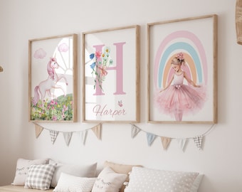 Girls Wall Art,Girls Bedroom Prints,Ballerina prints, Unicorn Prints,Unicorn Decor,Nursery prints,Pink Decor,Rainbow prints,Girls Room Decor