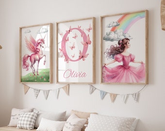 Princess prints,Girls Wall Art,Girls Bedroom Prints,Ballerina prints, Unicorn Prints,Unicorn Decor,Nursery prints,Pink Decor,Rainbow prints