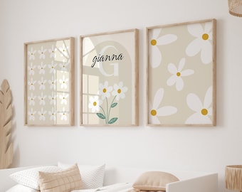 Boho Nursery Print, Daisy Nursery Wall Art Print, Personalised Name ...