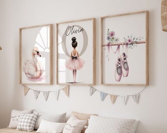 Personalized Ballerina print,Ballet Nursery Art,Ballerina Nursery Decor,Pink Girls Room Ballet Dancer Painting,Swan wall art,trendy wall art
