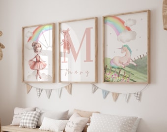 Rainbow prints, Girls Wall Art,Girls Bedroom Prints, Unicorn Prints,Ballerina Prints,Girl Birthday,Unicorn Decor,Pink Decor,nursery wall art