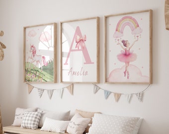 Girls Wall Art,Girls Bedroom Prints,Ballerina prints, Unicorn Prints,Unicorn Decor,Nursery prints,Pink Decor,Rainbow prints,Girls Room Decor