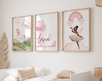 Girls Wall Art, Girls Bedroom Prints,Ballerina prints, Unicorn Prints, Unicorn Decor, black ballerina print, Rainbow prints,Girls Room Decor