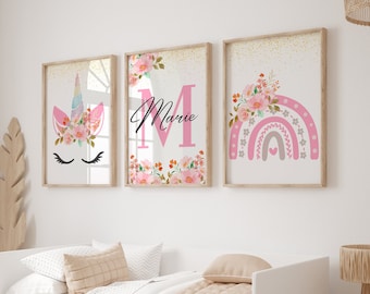 Stampe di unicorni, decorazioni con unicorni, decorazioni murali arcobaleno, stampe artistiche per pareti della cameretta dei bambini, decorazioni murali per camerette delle bambine, stampe per camerette delle bambine, arcobaleno, stampe per camerette dei bambini