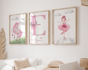 Unicorn Prints,Ballerina Prints,Girls Wall Art,Girls Bedroom Prints,Girl Nursery wall art prints, Nursery decor, Girls Room Decor,Pink Decor