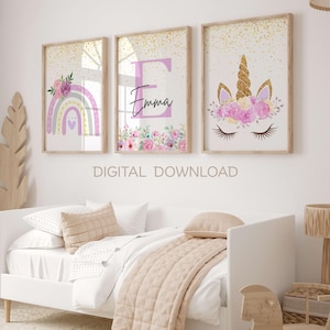 Personalized Unicorn Nursery Prints, Rainbow Decor (Digital Download )
