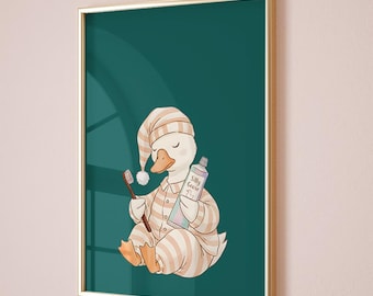 Silly goose bathroom art print, Bathroom wall decor, bathroom kids art, Nursery Wall Art Prints, Funny Art Print,Toothbrush Art,Sleepy Goose