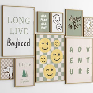Láminas de arte de pared para habitación de niño, arte de pared MODERNO para niños, póster de emoticono a cuadros, juego de impresiones retro, juego de arte imprimible para niños, arte de pared para guardería