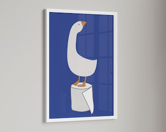 Bathroom wall decor , Silly goose bathroom art print , toilet paper, bathroom kids art , Blue Nursery Decor , Toilet Art , Funny Art Print