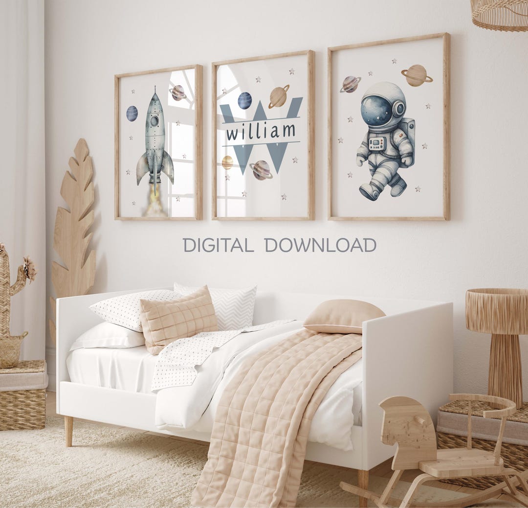 Space Nursery Prints, Outer Space Wall Art Set of 3, Custom Name ...