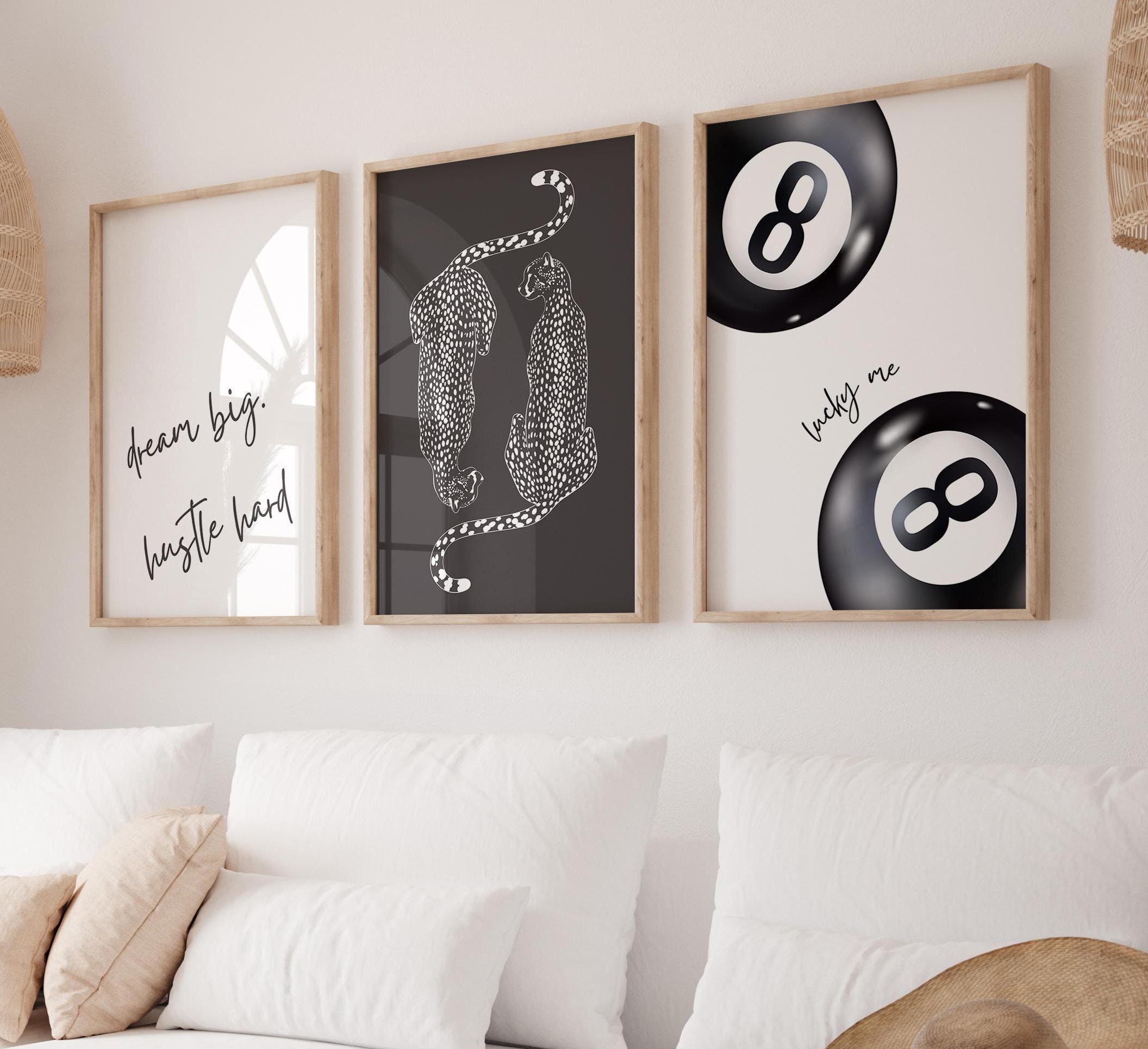 Girly Prints Schwarz Pool Ball Wand Kunst 3 Drucke Set, Trendige Wand Kunst Galerie Preppy Chic Luxus Wohnkultur, Schwarzer Leopard Gepard Druck