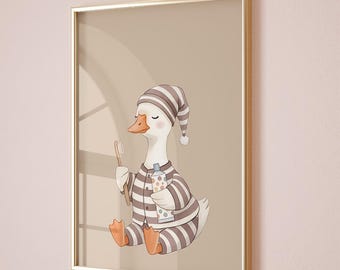 Silly goose bathroom art print, Bathroom wall decor, bathroom kids art, Nursery Wall Art Prints, Funny Art Print,Toothbrush Art,Sleepy Goose