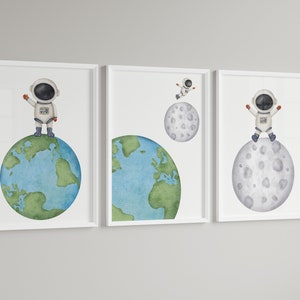 Outer Space Printable Wall Art Set of 3 for Boy Nursery Decor, Digital ...