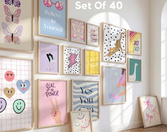 Tween & Teen Girls Wall Art Set | Modern Girly Printable Room Decor Set Of 40