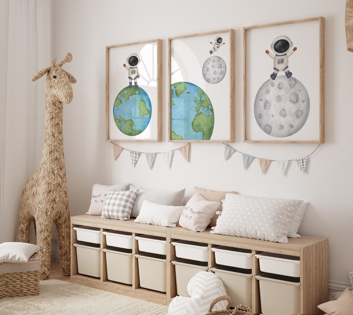 Outer Space Printable Wall Art Set of 3 for Boy Nursery Decor, Digital ...