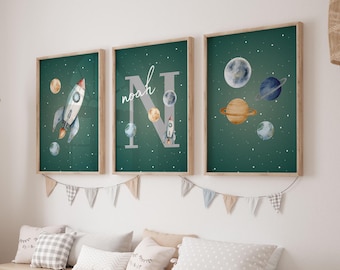 Space Nursery Prints Green Nursery Decor Boys Bedroom Decor Space Decor Solar System Prints Space Bedroom Prints Boys Bedroom Prints