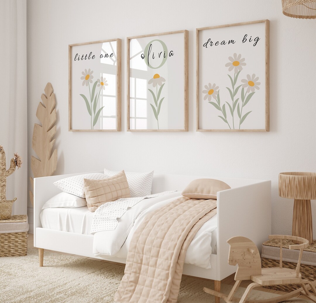 Daisy Nursery Wall Art, Boho Nursery Print, Personalised Name Print ...