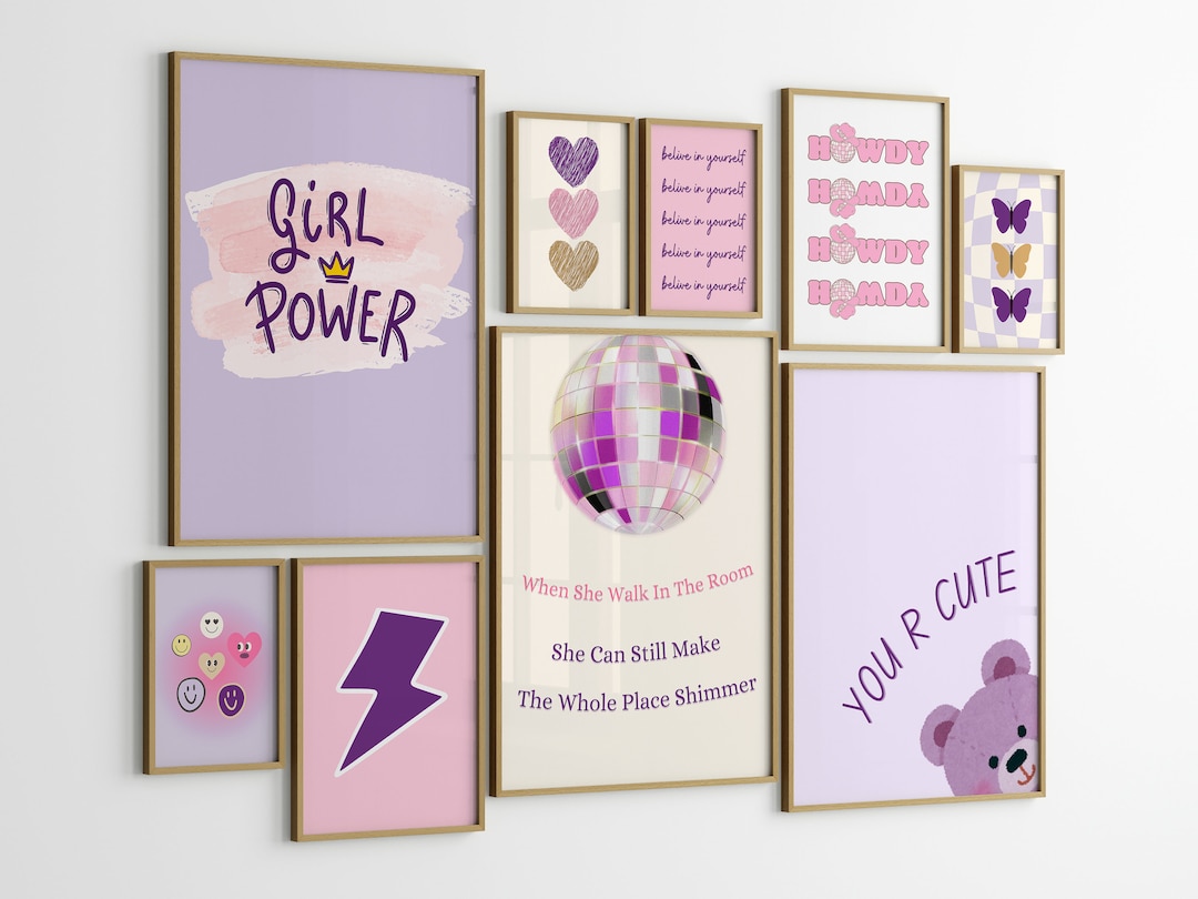 Girls Trendy Wall Art Set of 9, Dorm Decor for College Girls, Boho ...