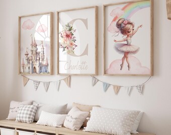 Girls Wall Art , Girls Bedroom Prints , princess castle wall art , Unicorn Prints, Unicorn Decor, Nursery prints, Pink Decor, Rainbow prints