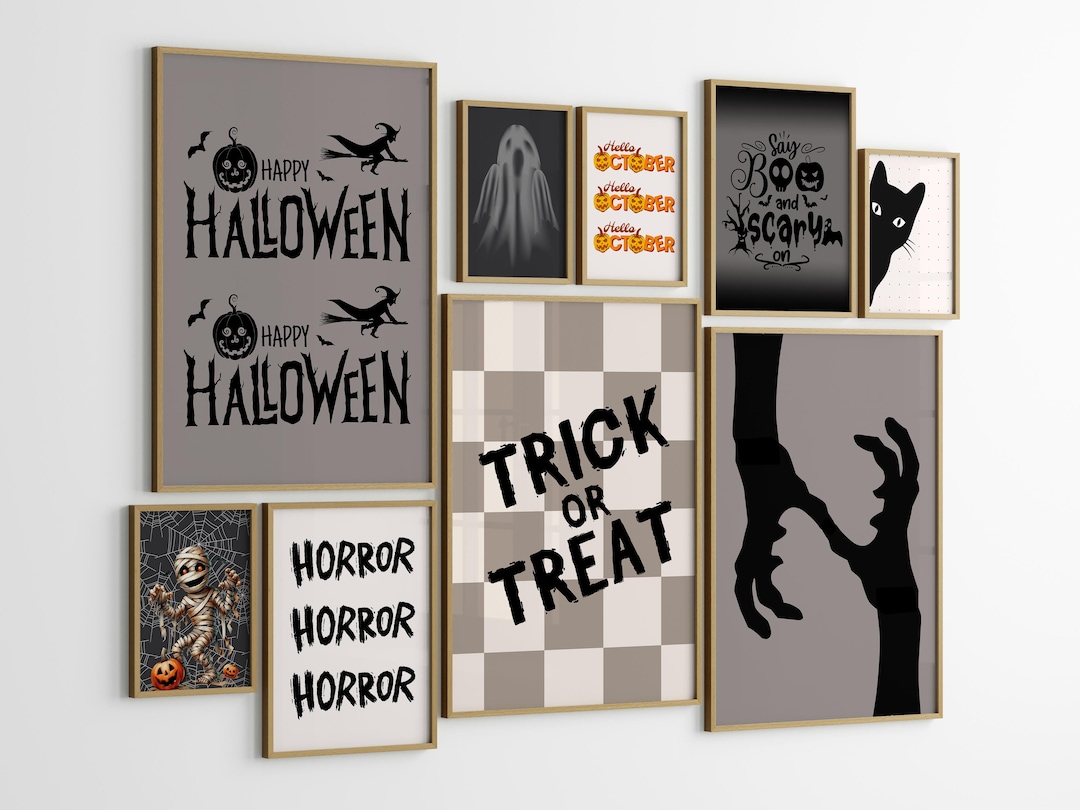 Halloween Wall Art Printable Set of 30 , Spooky Ghost Decor , Haunted ...
