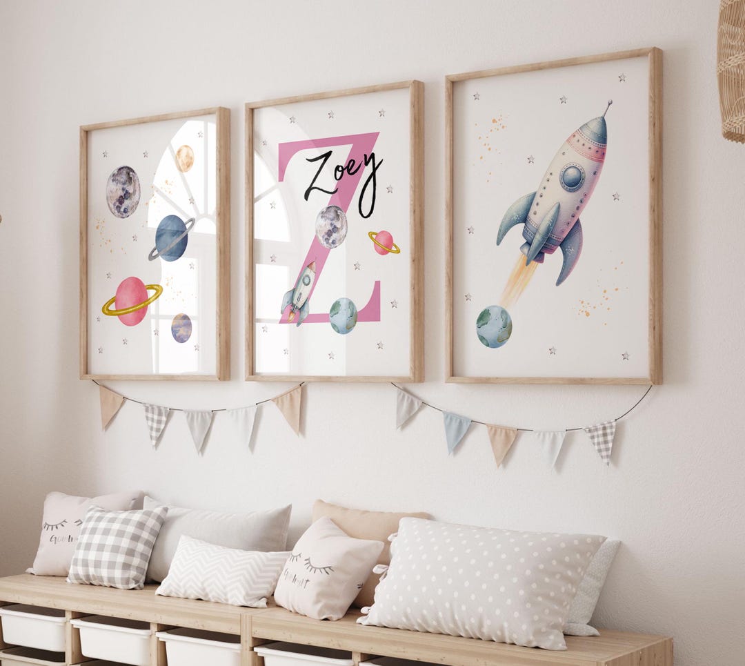 Space Nursery Prints, Girl Nursery Wall Art Decor Set of 3, Space Suit ...
