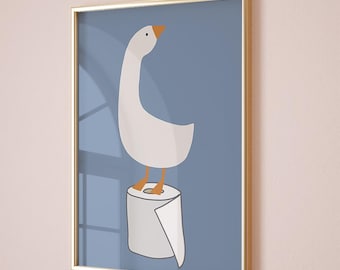 Bathroom wall decor , Silly goose bathroom art print , toilet paper, bathroom kids art , Blue Nursery Decor , Toilet Art , Funny Art Print