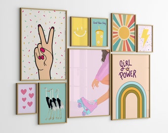 Trendy Girl Room Wall Art Prints, Set of 9 (Digital Download)