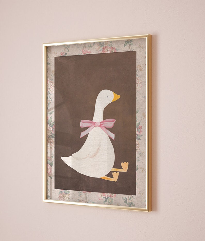 面白いガチョウのプリント、ヴィンテージの美的保育室、抽象的なヴィンテージ絵画、ガチョウの子供部屋、ガチョウのテーマ、鳥のプリント、面白い壁アートプリント 画像 2