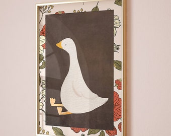 Silly Goose print,Vintage Aesthetic Nursery,Dark Brown Nursery Decor,Abstract Vintage Painting,Goose Children Room,Goose Theme,bird print
