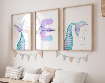 Girl Nursery Decor - Mermaid Wall Art - Girl Wall Art - Mermaid Nursery Bathroom Decor - Girl Room Decor - Mermaid Print- Girl Bedroom Print
