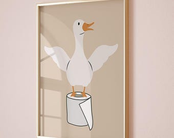 Silly goose bathroom art print, toilet paper, bathroom kids art, bathroom wall decor, Boho Nursery Decor, Funny Animal Art Print, Toilet Art