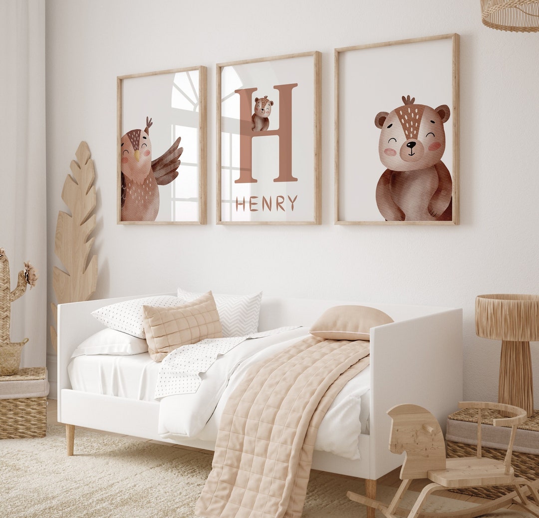 Custom Name Teddy Bear Nursery Wall Art Print Set of 3 for Baby Room ...