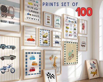 100 Transport Nursery Prints, Vehicle Playroom Wall Art (Digital Download)