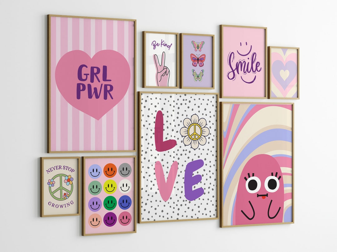 Girls Trendy Wall Art Set of 9, Dorm Decor for College Girls, Boho ...