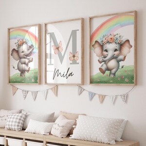 Elephant Nursery Prints, Personalized Elephant Nursery Prints, Custom Baby Girl Name Printable Wall Art, safari wall prints,nursery wall art