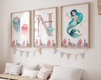 Mermaid Wall Art print - Girl Nursery Decor - Mermaid Print- Girl Wall Art - Girl Room Decor - Girl Bedroom Print- Watercolor Mermaid Prints