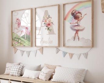 Girls Wall Art,Girls Bedroom Prints,Ballerina prints, Unicorn Prints,Unicorn Decor,Nursery prints,Pink Decor,Rainbow prints,Girls Room Decor