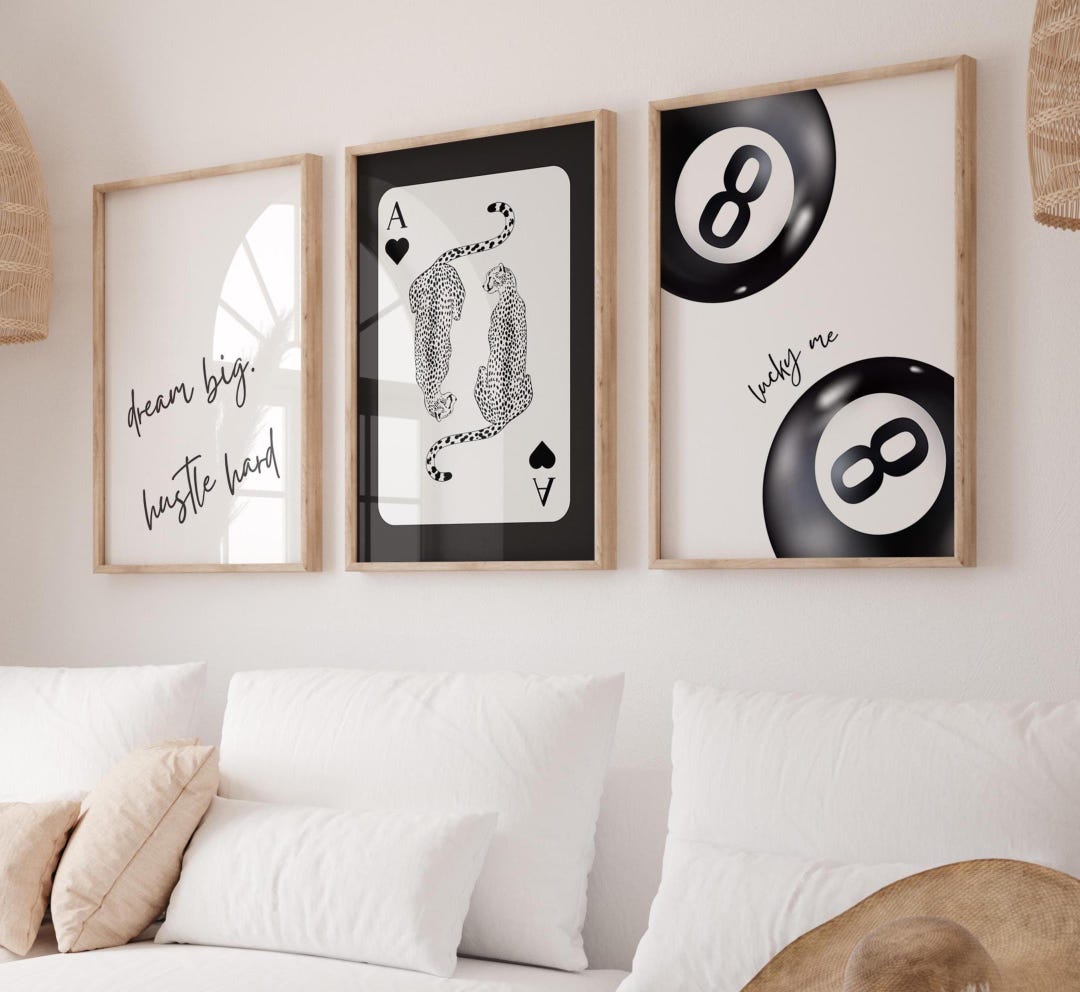 Black Leopard Wall Art Prints Set of 3 Leopard Cheetah Print 8 Ball ...
