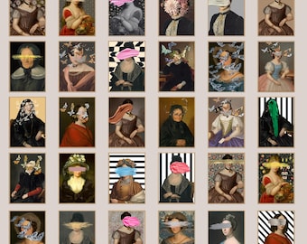 Altered Wall Art Prints Set of 30, Altered Art Vintage Woman Portrait Painting, victorian art, Eclectic Wall Art, Colorful Art, meaga bundle