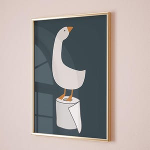 Badezimmer Wanddeko, Alberne Gans Badezimmer Kunstdruck, Toilettenpapier, Badezimmer Kinder Kunst, Dunkelblaue Kinderzimmer Dekoration, Toilettenkunst, Lustiger Kunstdruck
