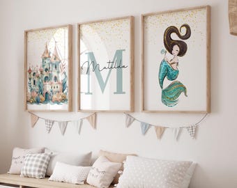 Girl Nursery Decor - Mermaid Wall Art print - Mermaid Print- Girl Wall Art - Girl Room Decor - Girl Bedroom Print- Watercolor Mermaid Prints