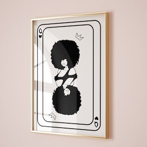 Hartenkoningin speelkaart, afro zwarte vrouw, zwarte hartenkoningin, African American Wall, dopamine wanddecor funky kunstafdrukken eigenzinnig