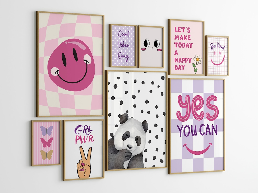 Girls Trendy Wall Art Set of 9, Dorm Decor for College Girls, Boho ...