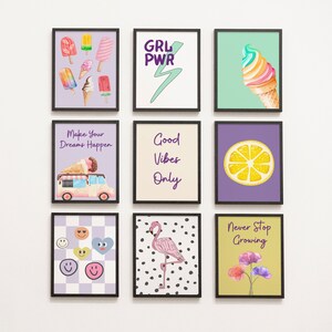 Summer Decor Cute Posters Set Of 9, Teen Girl Room Decor, Dorm Decor For College Girls, Trendy Quote Poster Kids Room Decor,Teen Girl Prints image 2