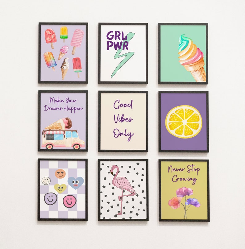 Summer Decor Cute Posters Set Of 9, Teen Girl Room Decor, Dorm Decor For College Girls, Trendy Quote Poster Kids Room Decor,Teen Girl Prints image 2
