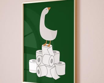 おかしなガチョウのトイレットペーパー柄バスルームアートプリント（デジタルダウンロード）